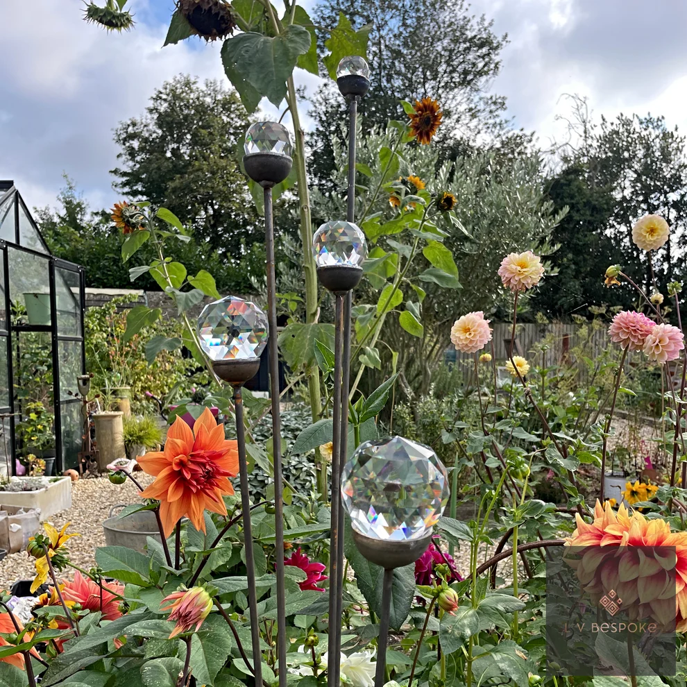 Glass orb garden stake, Prism finish