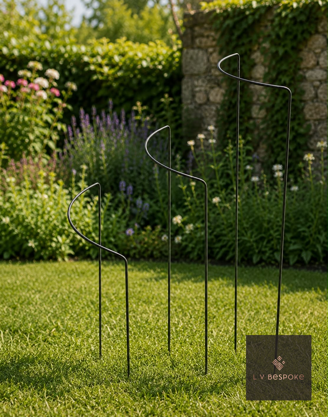 Raw steel curved plant support, 300mm wide