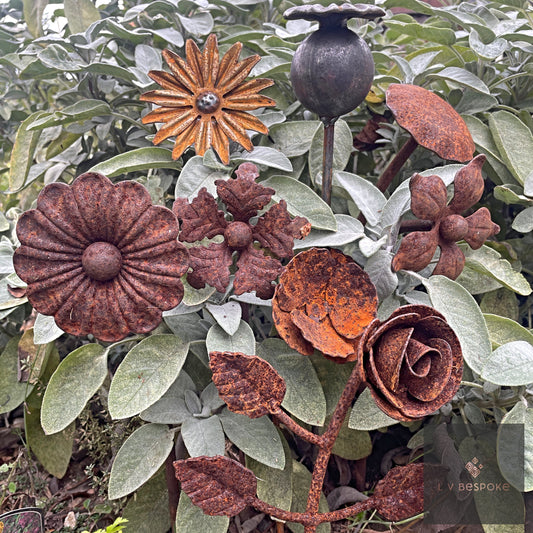 Mixed Floral Metal Garden Stakes, Short.