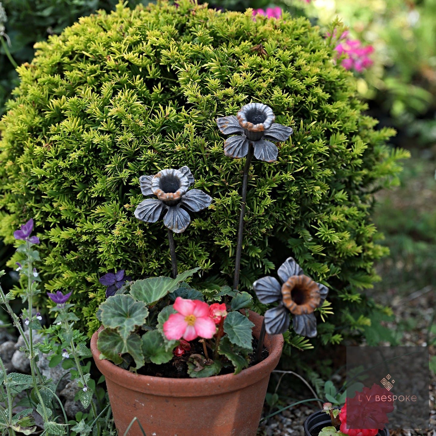 Mixed Floral Metal Garden Stakes, Short.