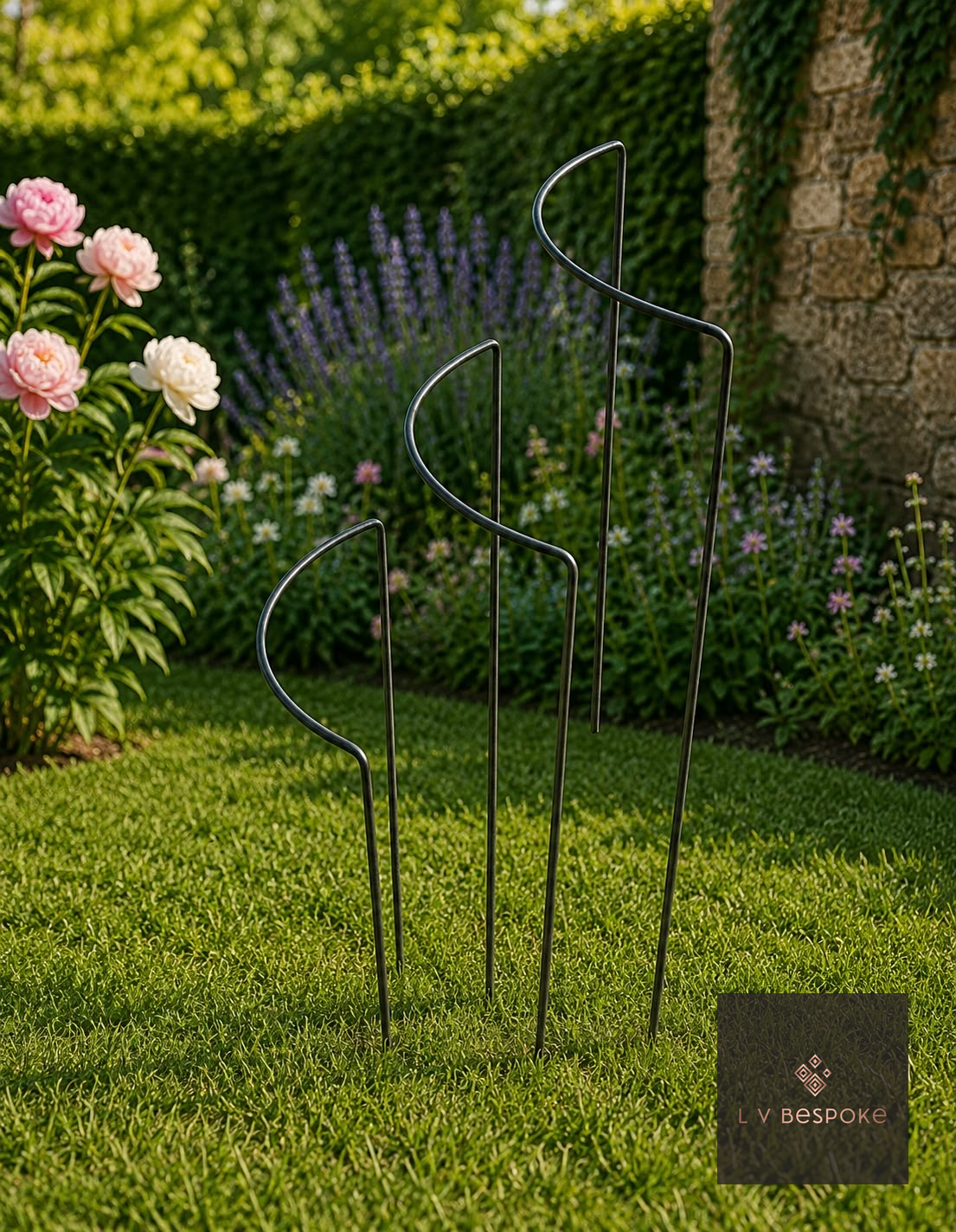 Raw steel curved plant support, 500mm wide