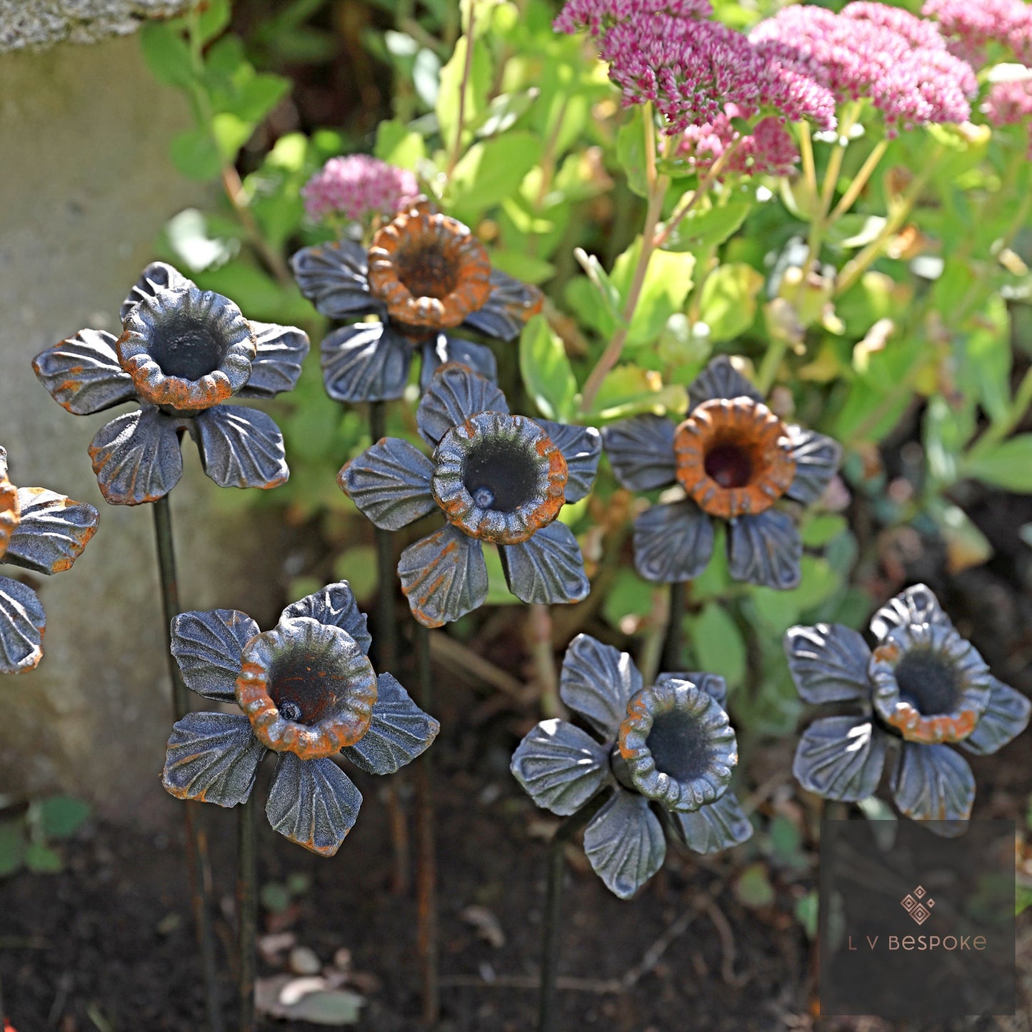Mixed Floral Metal Garden Stakes, Short.