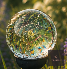 Mixed Finish Glass Orb Garden Stake, Clear design