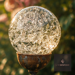 Mixed Finish Glass Orb Garden Stake, Cracked design