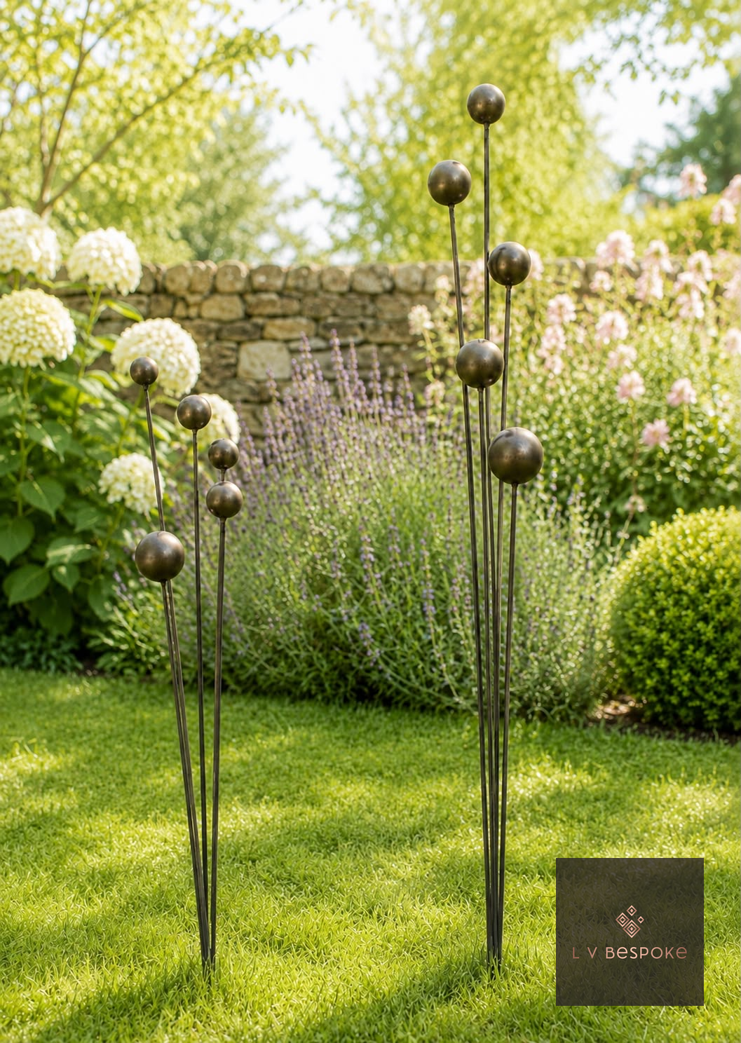 Cluster of 5 Balls or Cups Garden Stakes, Balls design