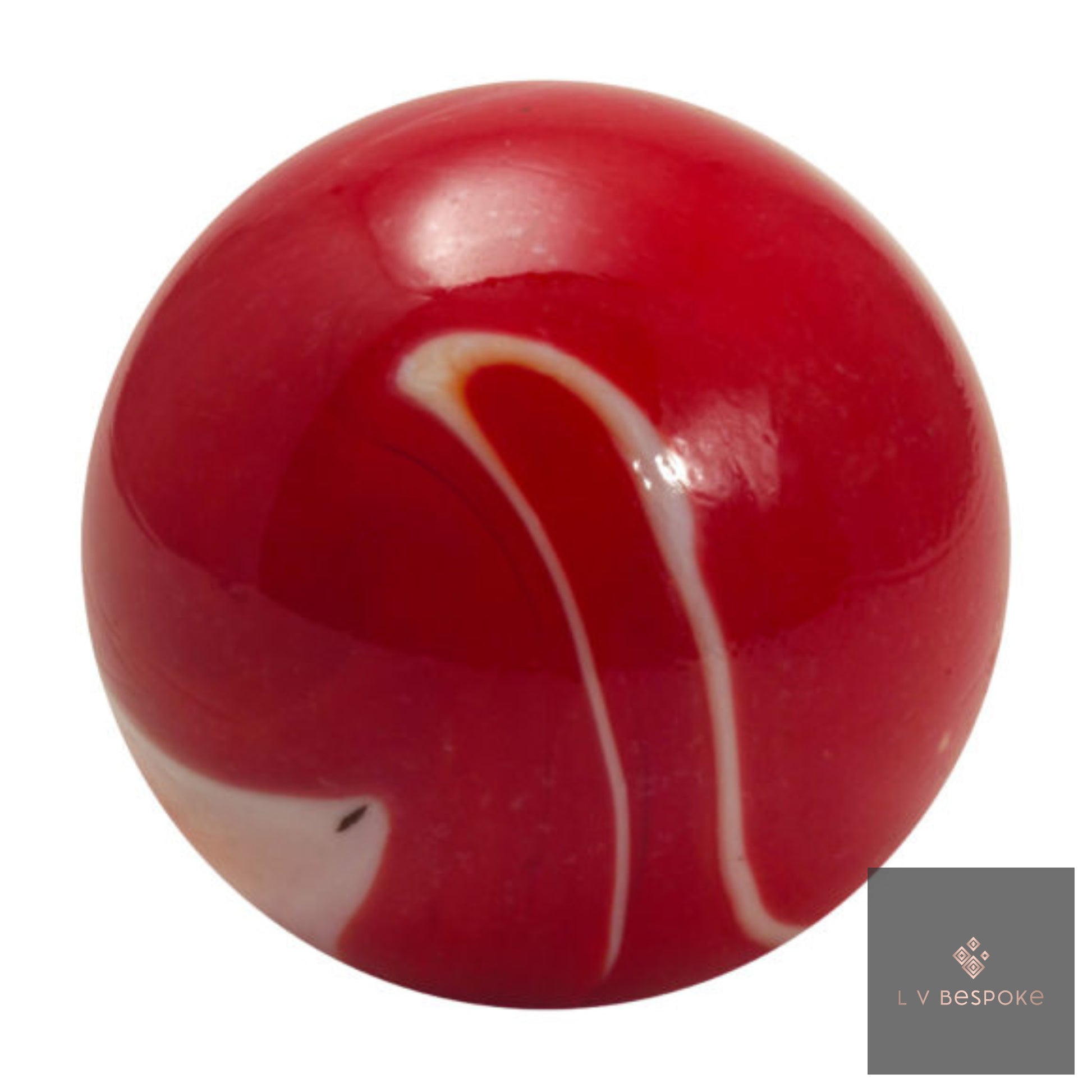 Red marble with white swirl on a white background