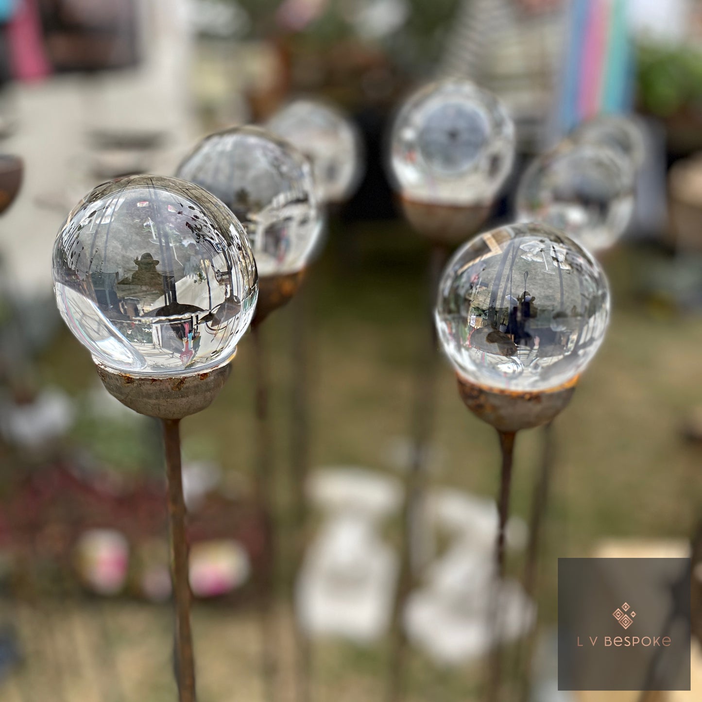 Decorative Glass Finish Metal Garden Stake with a choice of size and style available.