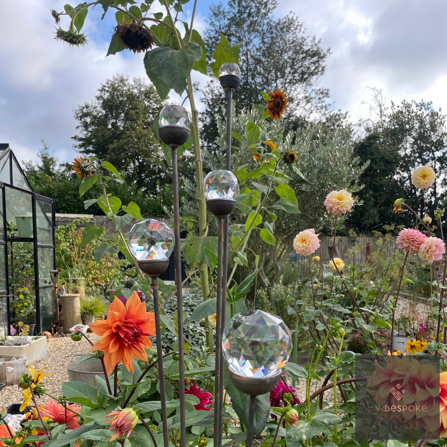 Cluster of 5 feature glass piece / garden feature. Choice of finishes.