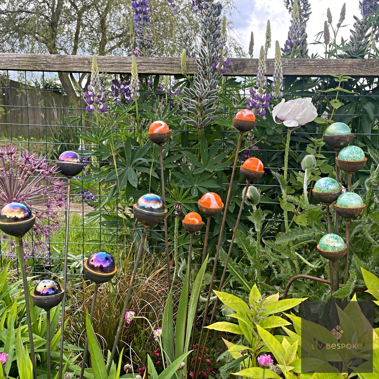 Colourful marbles Cluster of 5 - add a pop of colour to your garden!