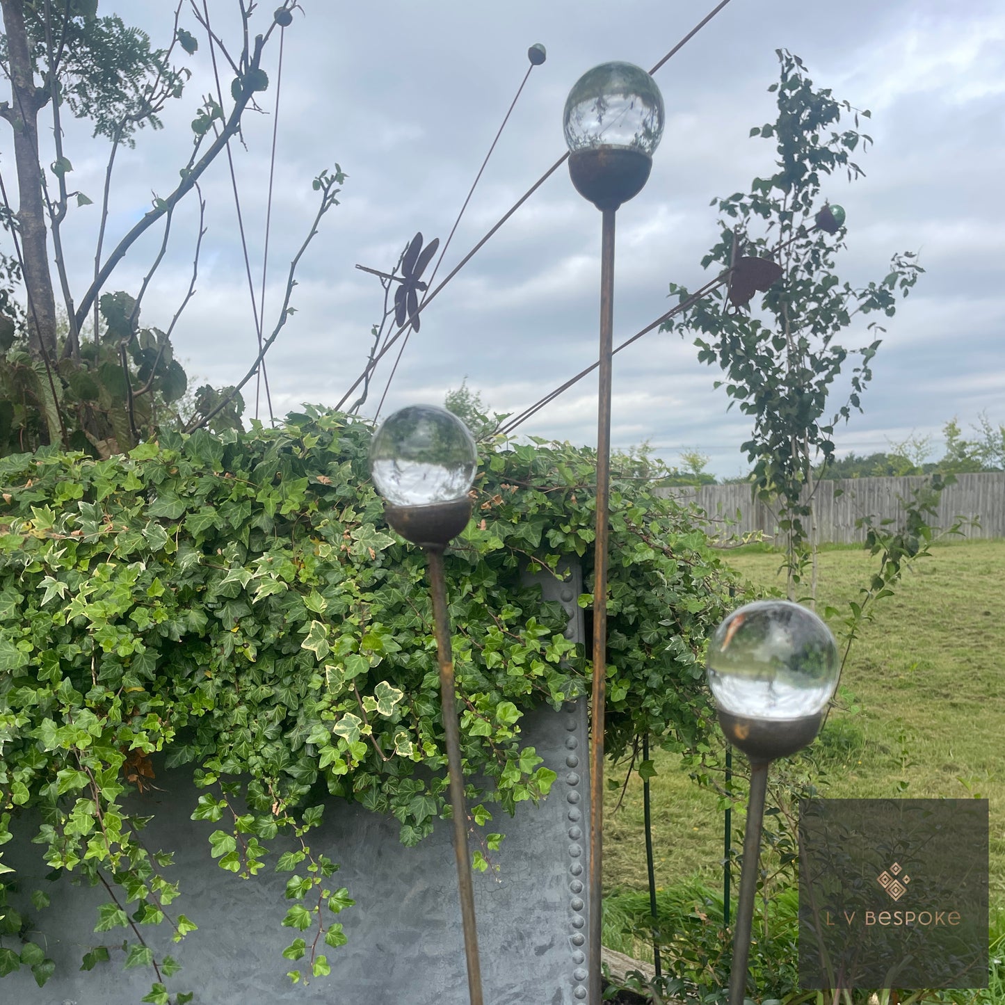 Cluster of 3 Glass/Marble Garden Feature available in a number of finishes and 2 heights