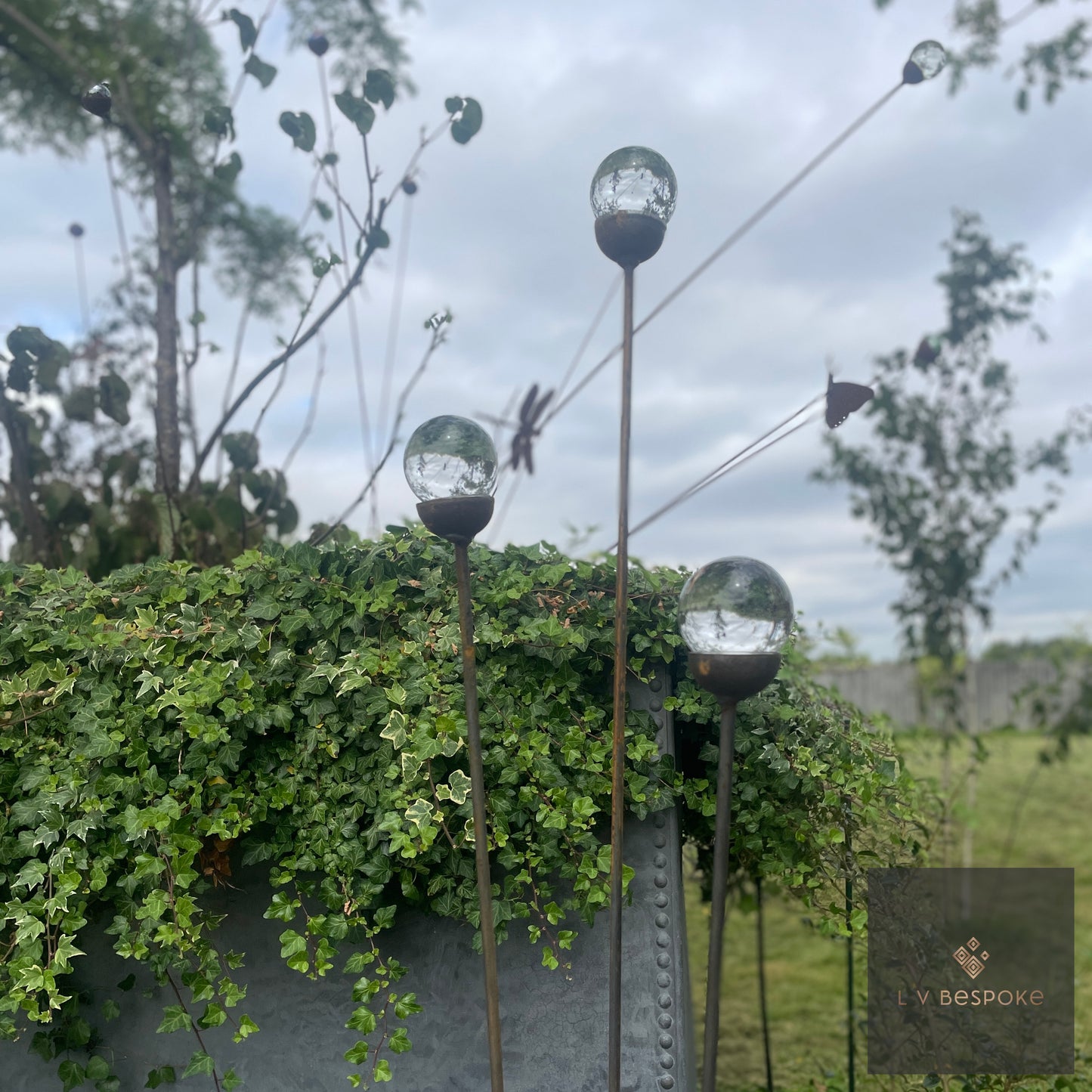 Cluster of 3 Glass/Marble Garden Feature available in a number of finishes and 2 heights