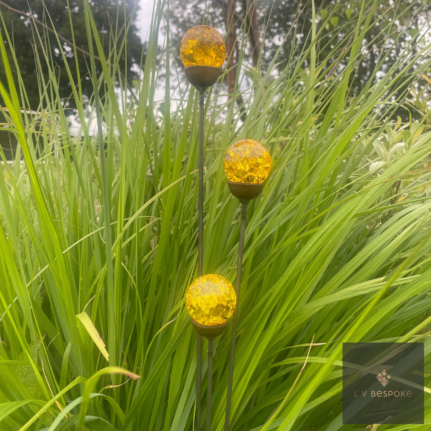 Mixed Coloured Glass Orb, Cluster of 3 - Short
