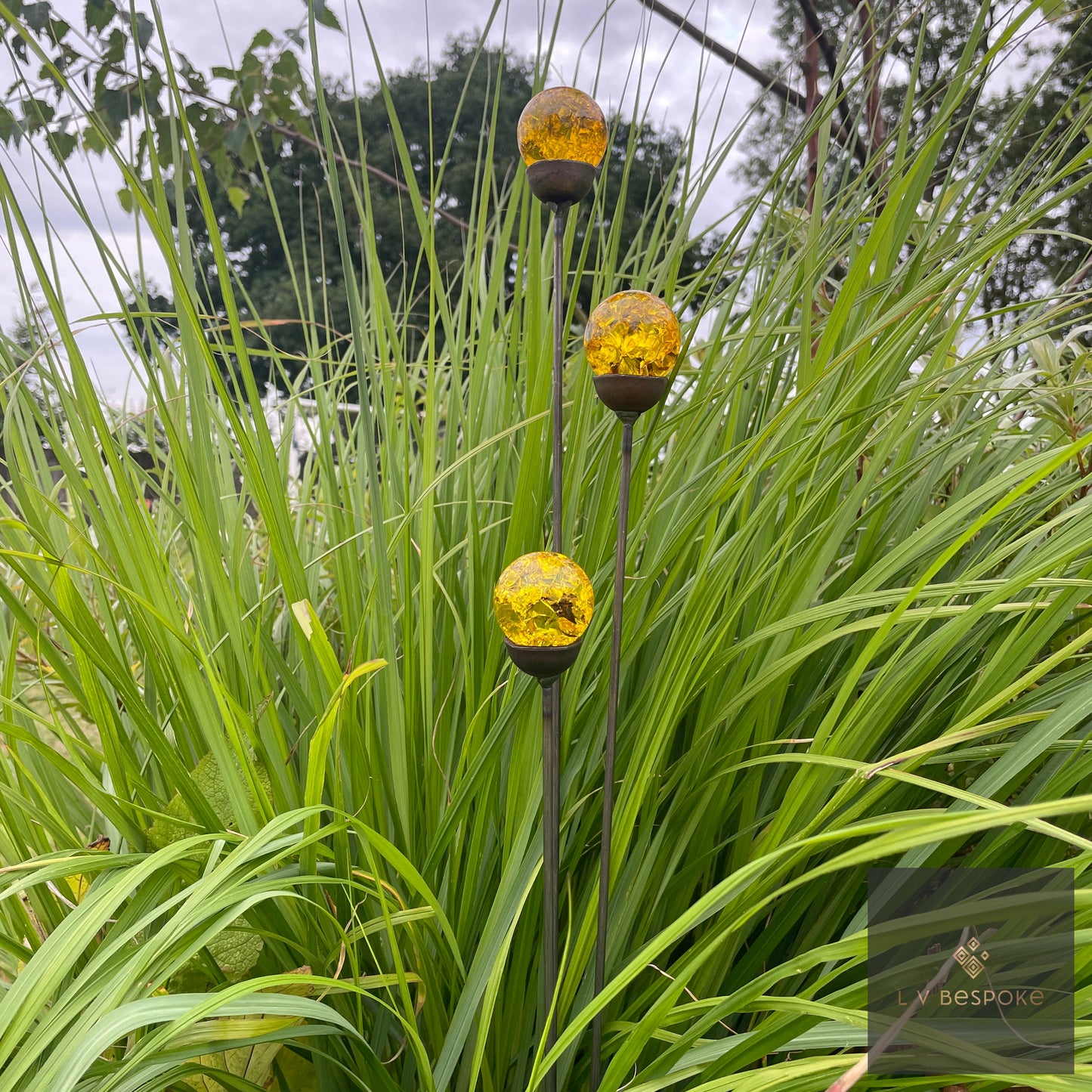 Mixed Coloured Glass Orb, Cluster of 3 - Short