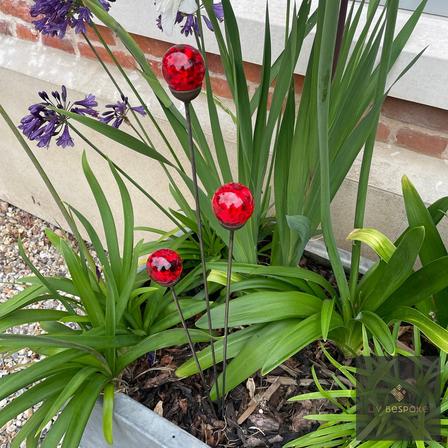 Mixed Coloured Glass Orb, Cluster of 3 - Short