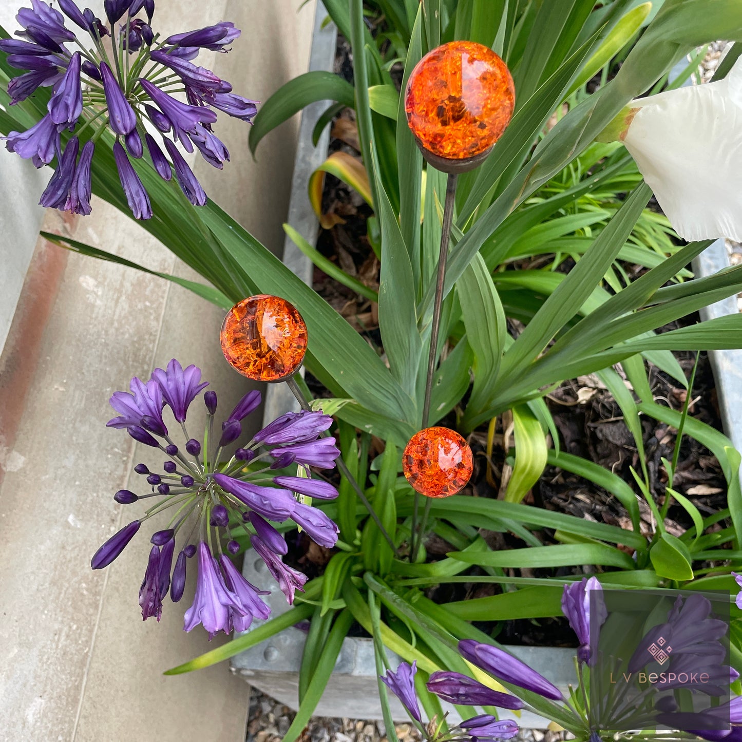 Mixed Coloured Glass Orb, Cluster of 3 - Short