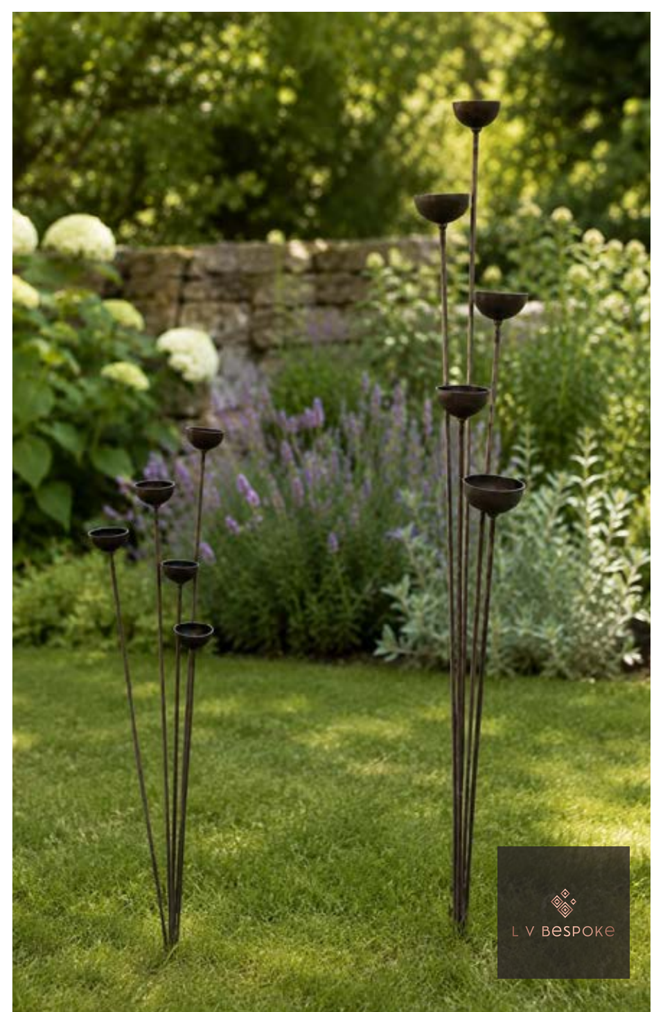 Cluster of 5 Balls or Cups Garden Stakes, Cups design