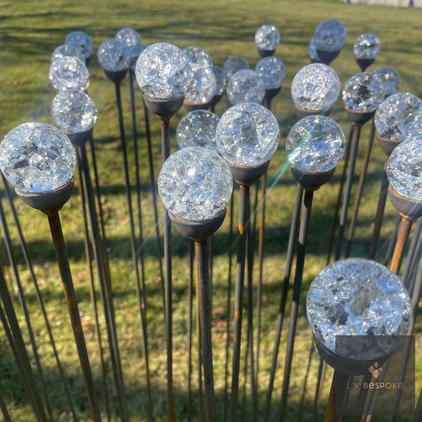 Decorative Glass Finish Metal Garden Stake with a choice of size and style available.