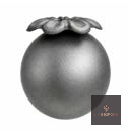 Raw steel Small Poppy Head flower head on a garden stake, planted in a border