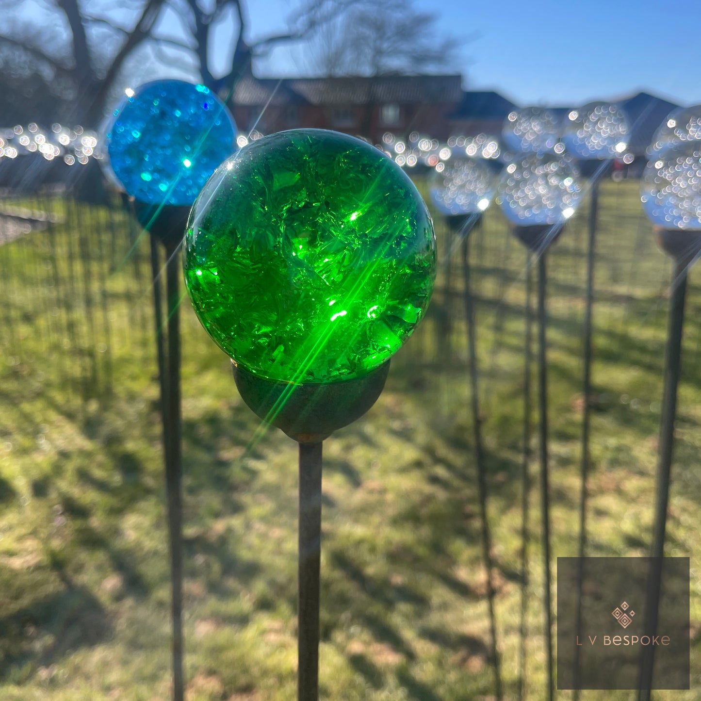 Decorative Glass Finish Metal Garden Stake with a choice of size and style available.