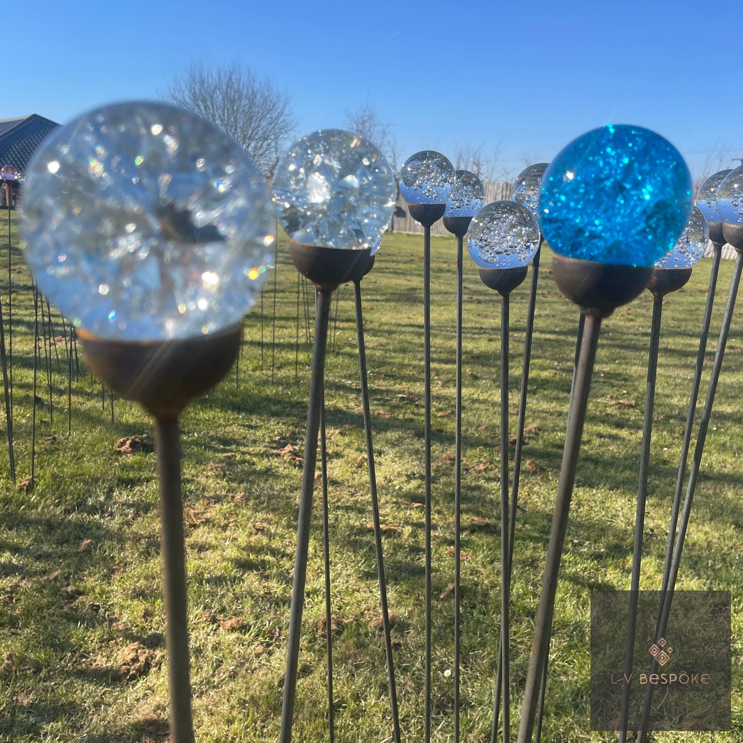 Decorative Glass Finish Metal Garden Stake with a choice of size and style available.