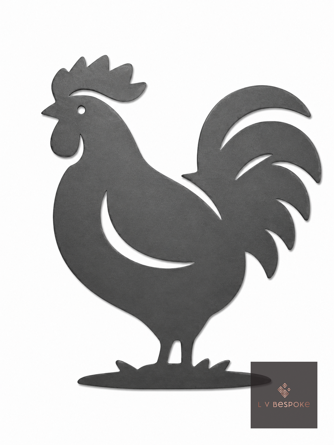 Raw steel plant stake topped with a steel Cockerel silhouette