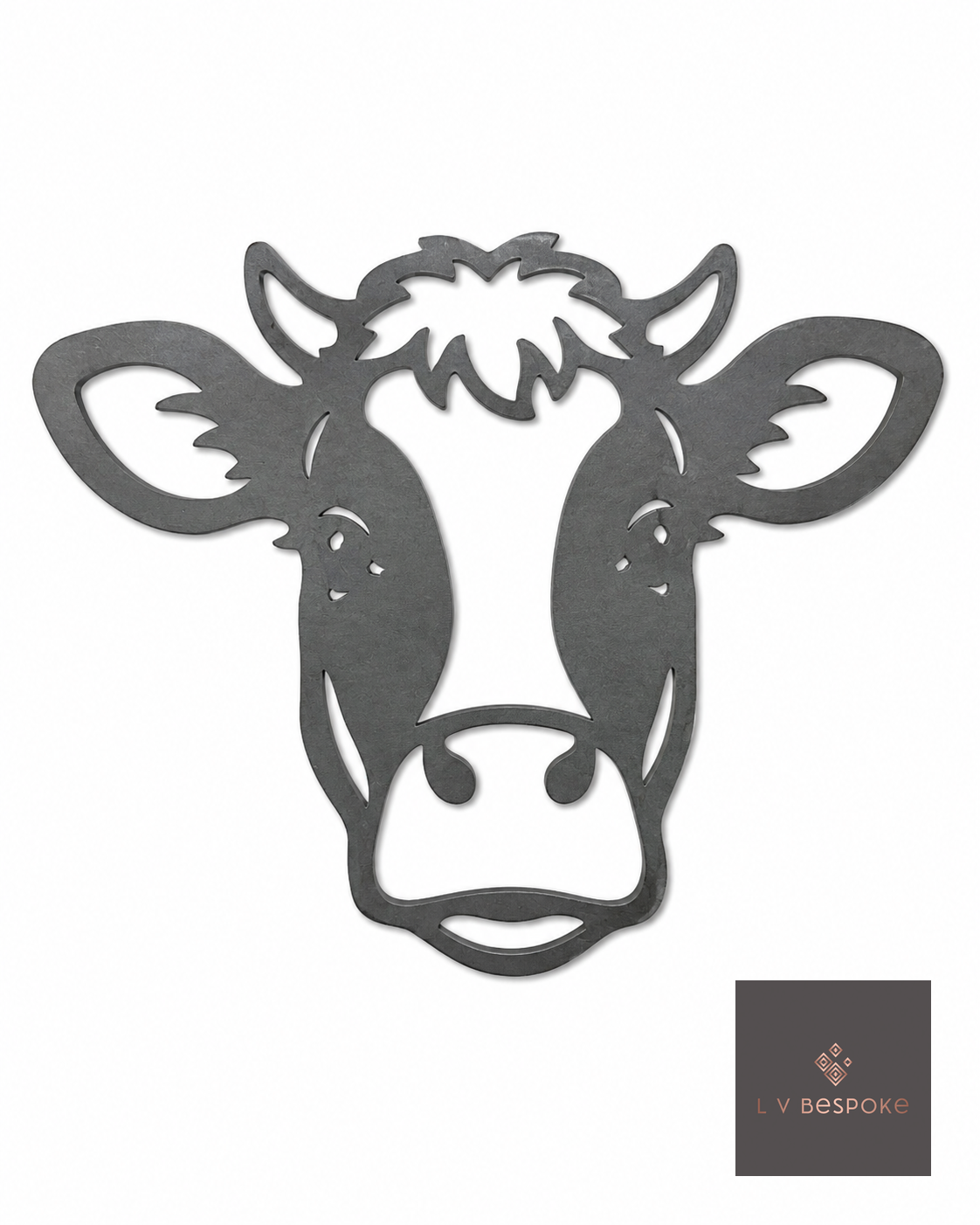 Raw steel plant stake topped with a steel Cow silhouette