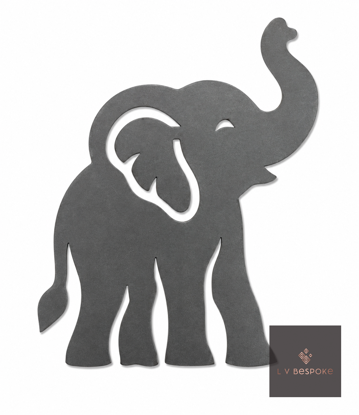 Raw steel plant stake topped with a steel Elephant silhouette