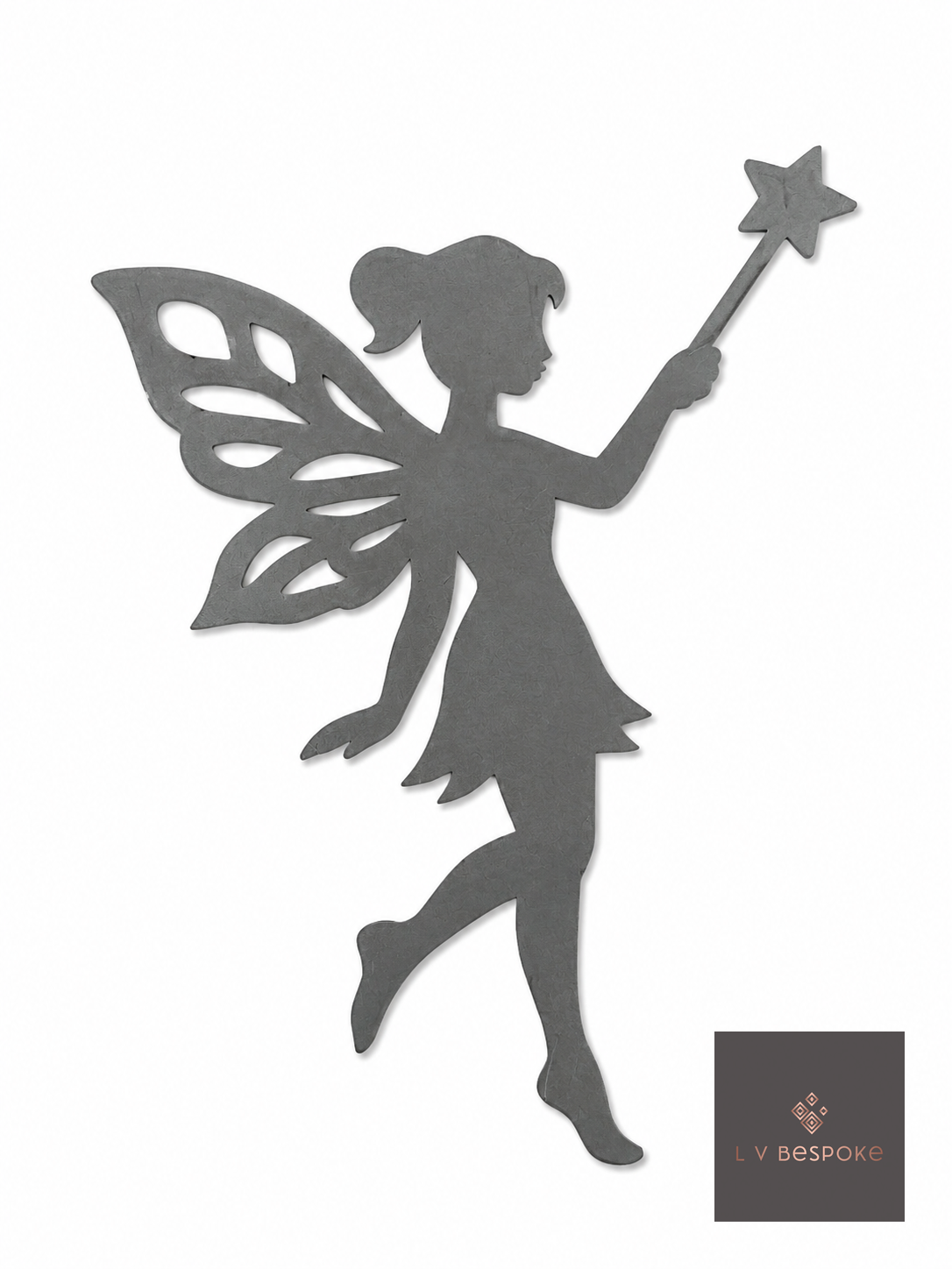 Raw steel plant stake topped with a steel Fairy silhouette