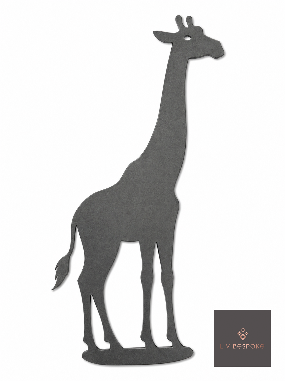 Raw steel plant stake topped with a steel Giraffe silhouette
