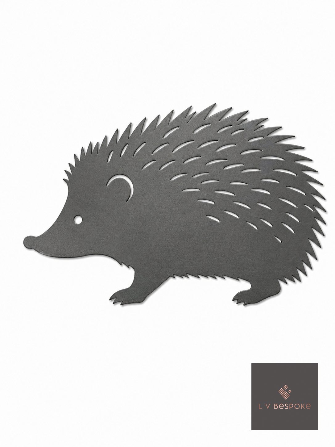Raw steel plant stake topped with a steel Hedgehog silhouette