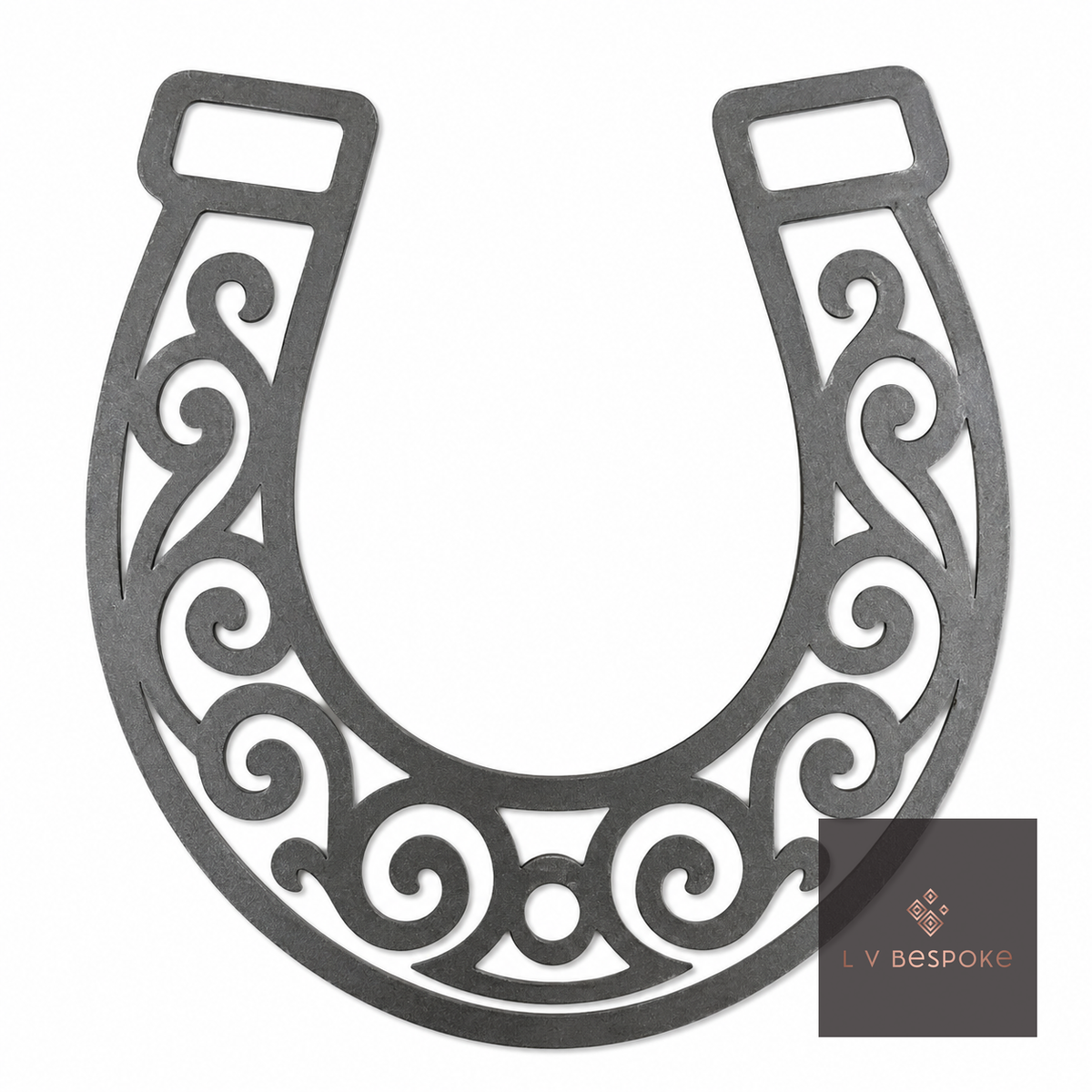 Raw steel plant stake topped with a steel Horseshoe silhouette