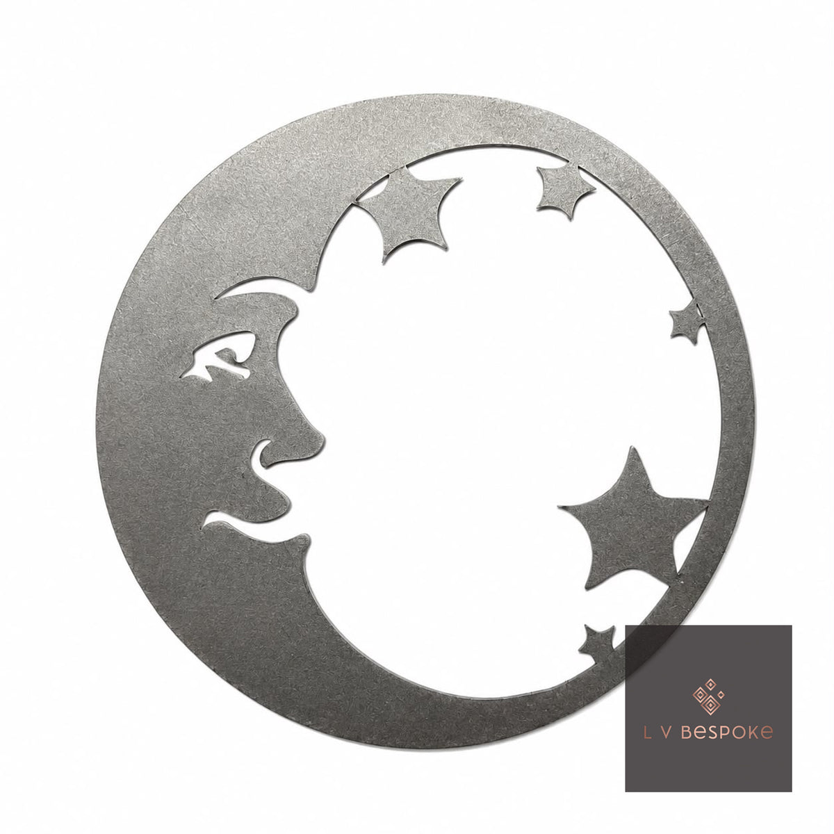 Raw steel plant stake topped with a steel Moon and Stars silhouette