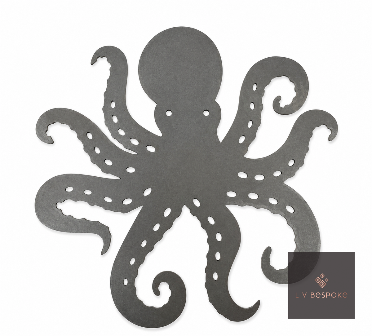 Raw steel plant stake topped with a steel Octopus silhouette