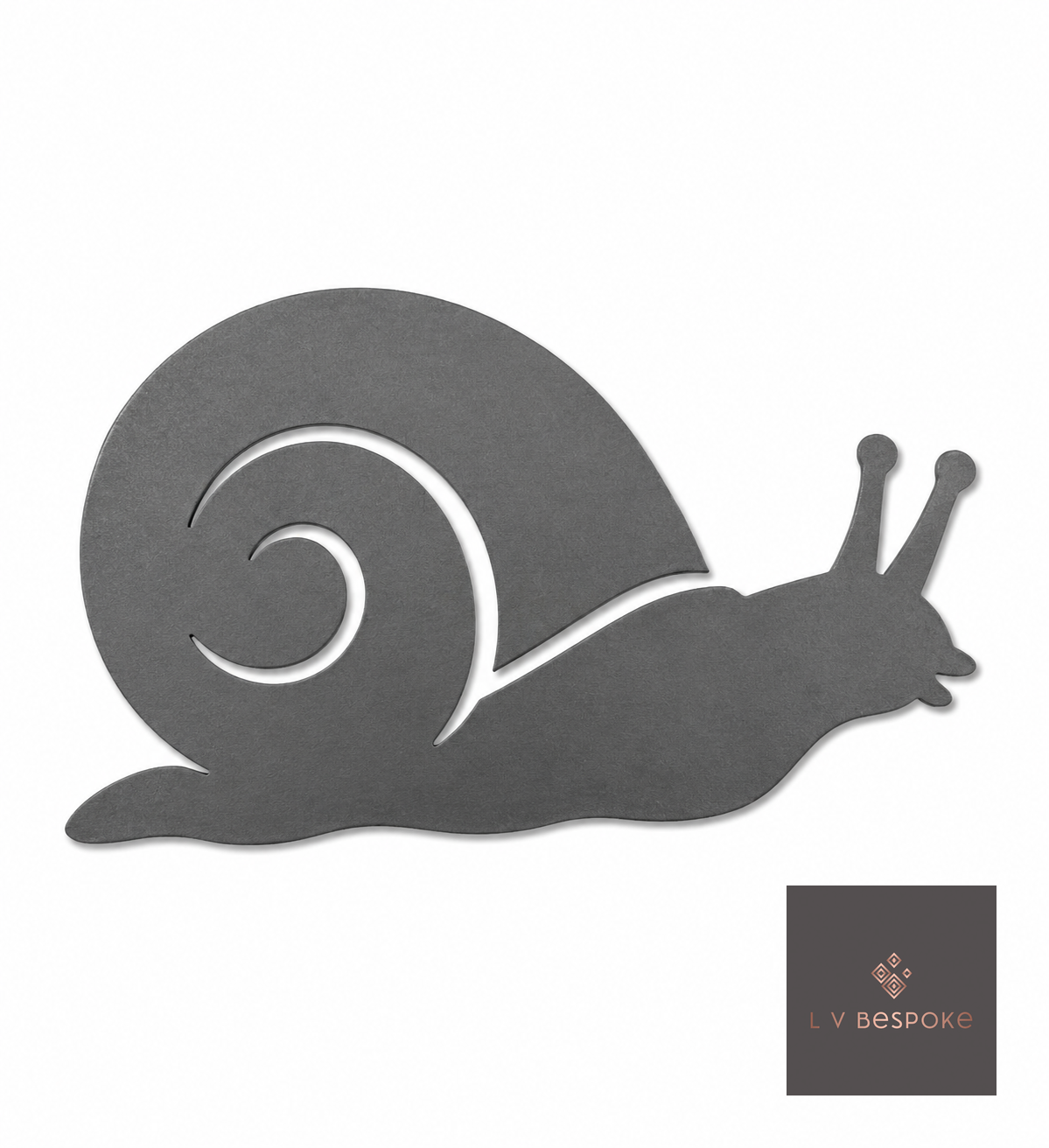 Raw steel plant stake topped with a steel Snail silhouette