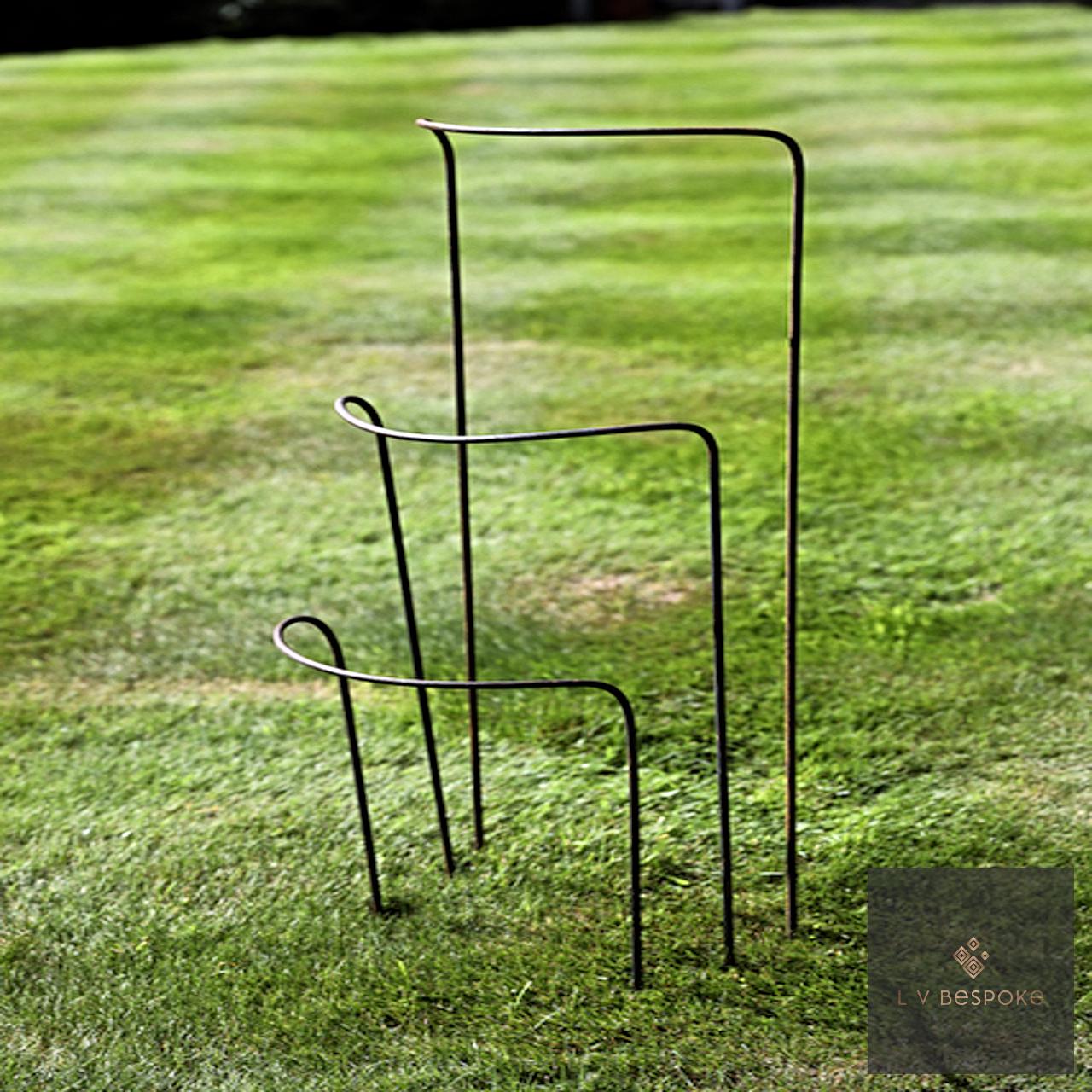Set of 6 - 400mm wide metal plant supports, mixed heights. Durable and discrete.