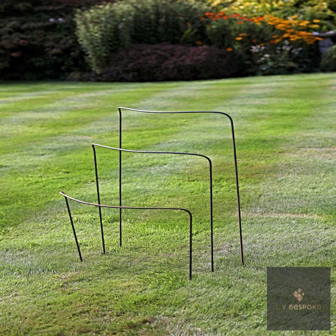 Set of 6 - 500mm wide metal plant supports, mixed heights. Durable and discrete.